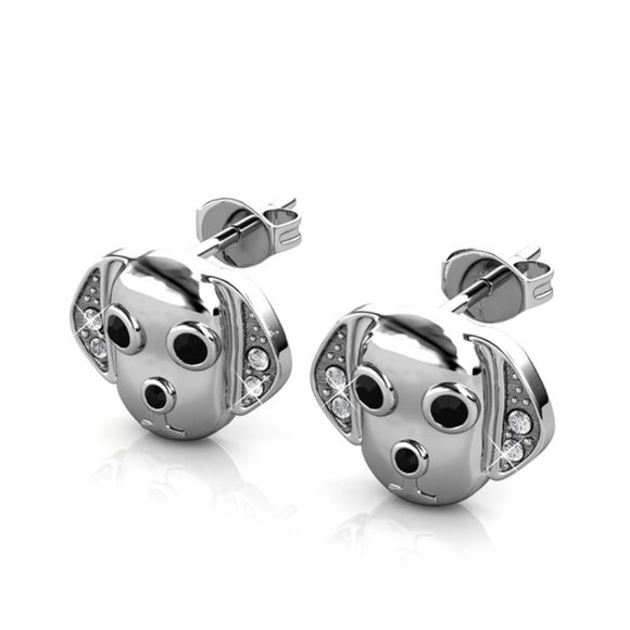 Puppy Dog Stud Earrings With Swarovski‎ Crystals 18K White Gold Plated - Picture 3 of 6